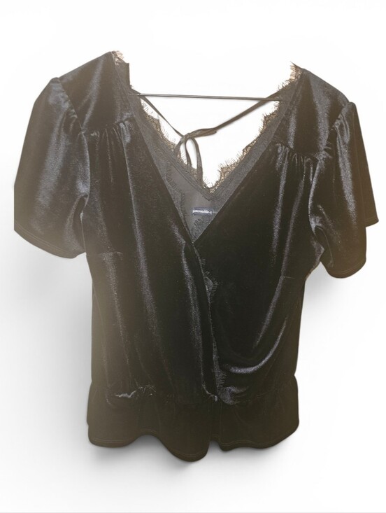 Abercrombie & Fitch Tops - ABERCROMBIE & FITCH Black Velvet Lace Trim Tie Back V Neck Top - Large